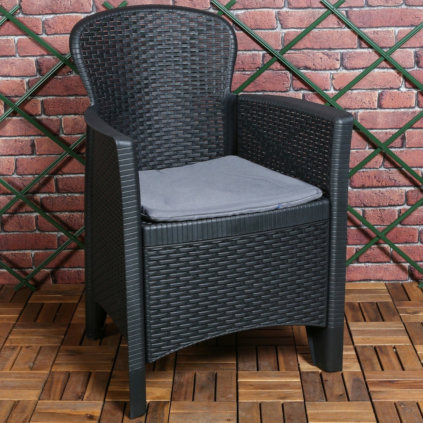 Premium Outdoor Garden Furniture 3pc Cushioned Black Rattan Table Chair Set