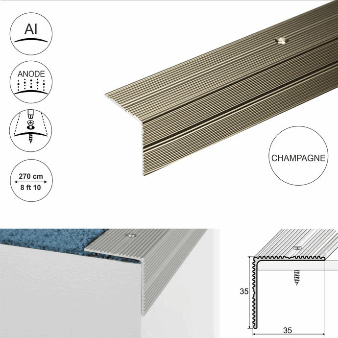 Heavy Duty Non Slip Anodised Aluminium Ribbed Treads Stair Nosing Edge Trim