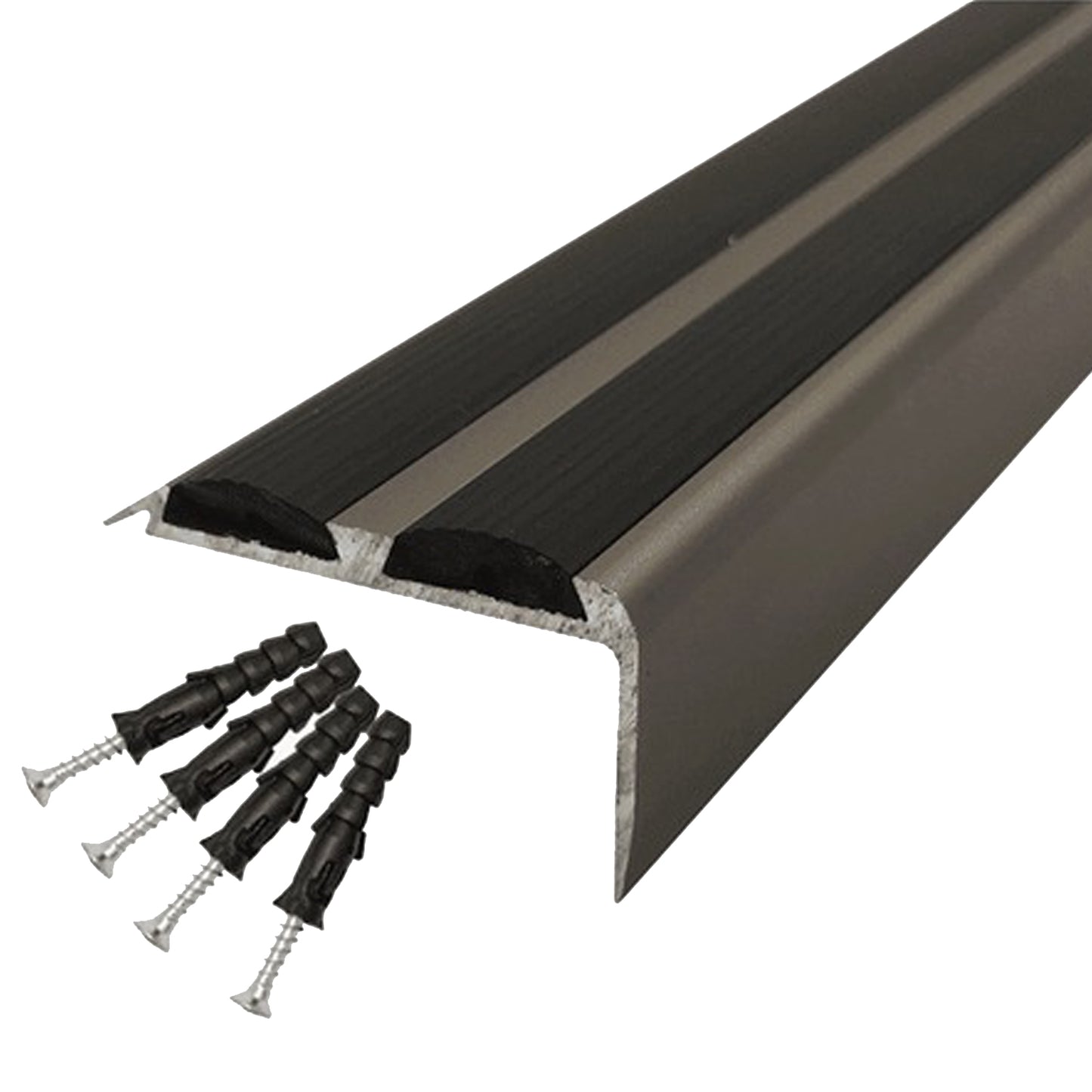 Heavy Duty Anodised Aluminium Non Slip Rubber Stair Nosing Edge Trim With Inserts