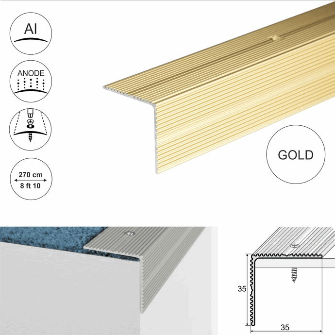 Heavy Duty Non Slip Anodised Aluminium Ribbed Treads Stair Nosing Edge Trim