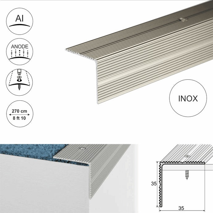 Heavy Duty Non Slip Anodised Aluminium Ribbed Treads Stair Nosing Edge Trim