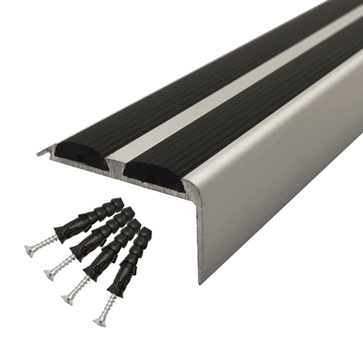 Heavy Duty Anodised Aluminium Non Slip Rubber Stair Nosing Edge Trim With Inserts