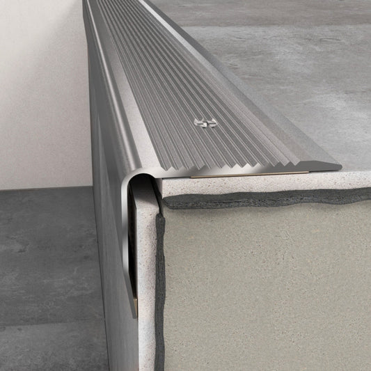 Anti Slip Silver Edge Aluminium Stair Nosing Grooved Anodised Step Nose Edging 1.2m Long