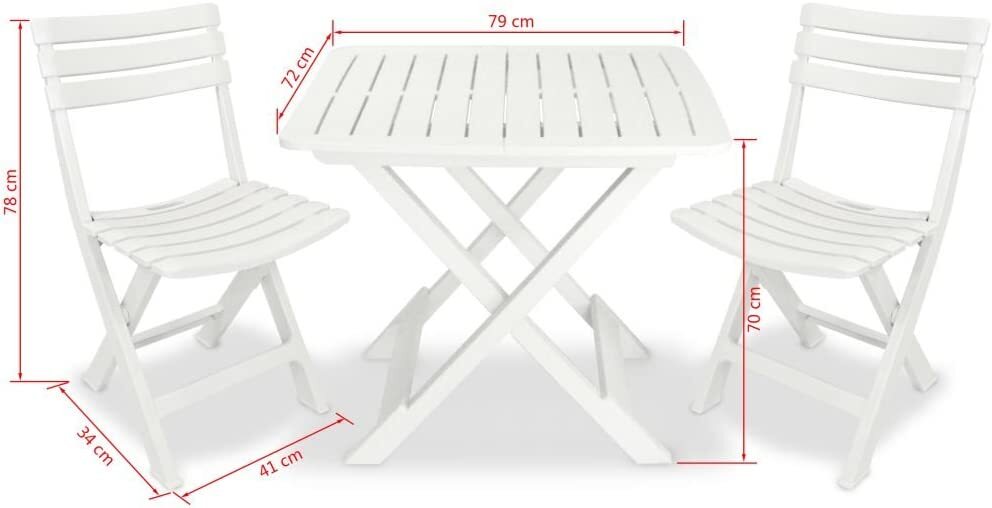 White Folding Garden Furniture Table and 2 Chairs Set Outdoor Picnic Garden Plastic Furniture