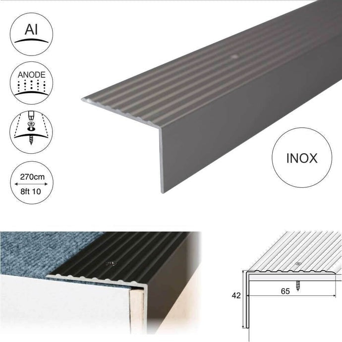 Premium Non Slip Anodised Aluminium Heavy Duty Ribbed Treads Stair Nosing Edge Trim For Carpet