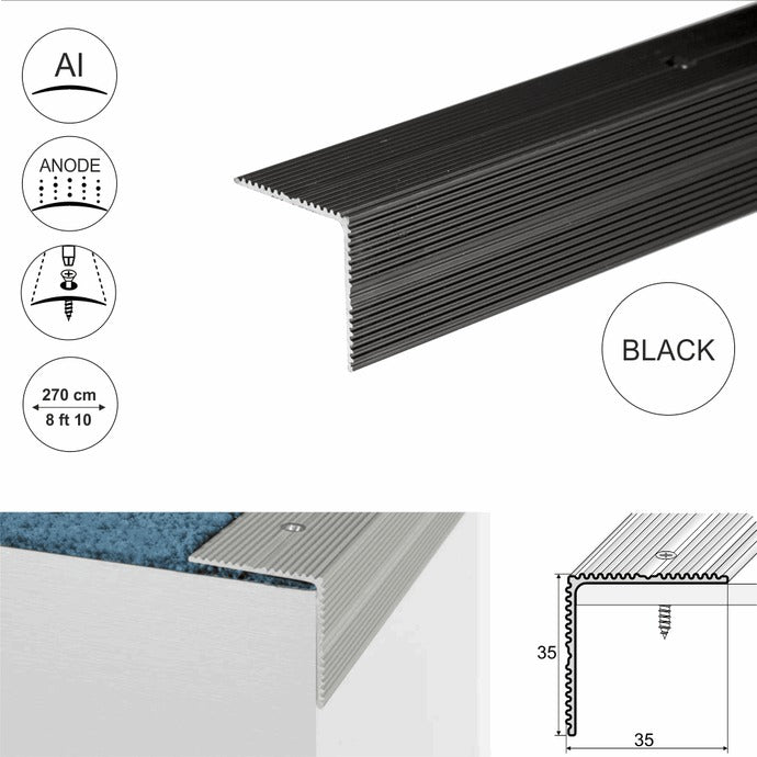 Heavy Duty Non Slip Anodised Aluminium Ribbed Treads Stair Nosing Edge Trim
