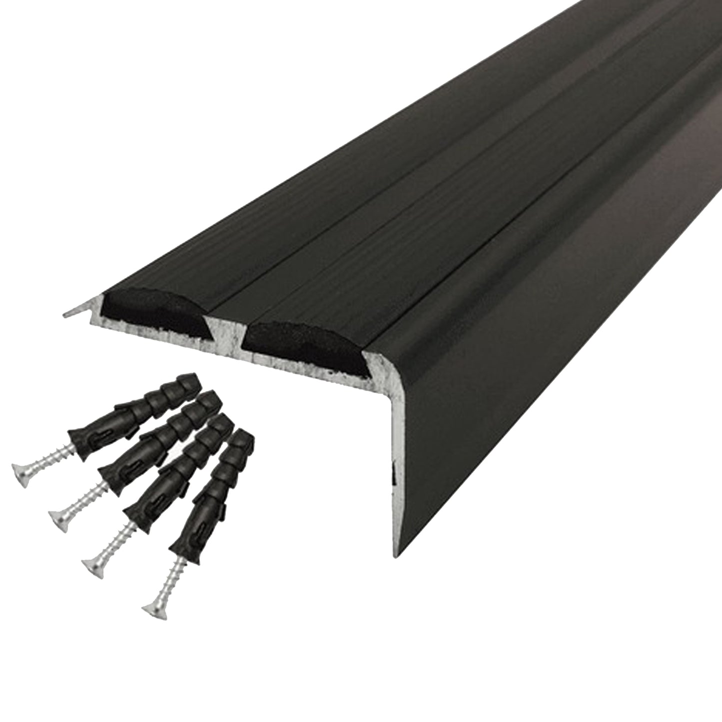 Heavy Duty Anodised Aluminium Non Slip Rubber Stair Nosing Edge Trim With Inserts