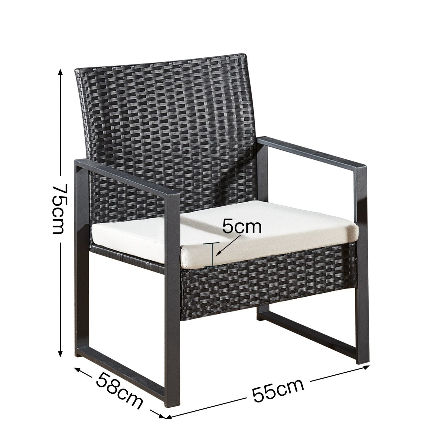 Rattan Bistro Set Outdoor Garden Furniture Table & 2 Chairs Patio Set Black 3 Piece