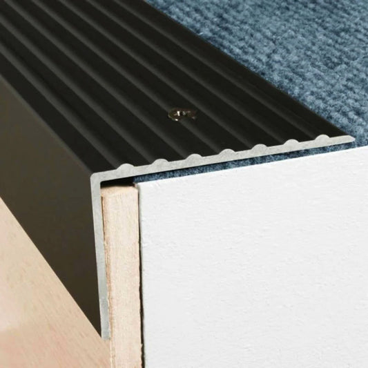 Premium Non Slip Anodised Aluminium Heavy Duty Ribbed Treads Stair Nosing Edge Trim For Carpet