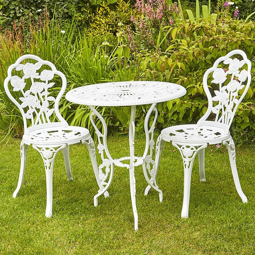 Deluxe Metal Garden Furniture Table and 2 Chairs Bistro Set Outdoor Patio Chairs & Table