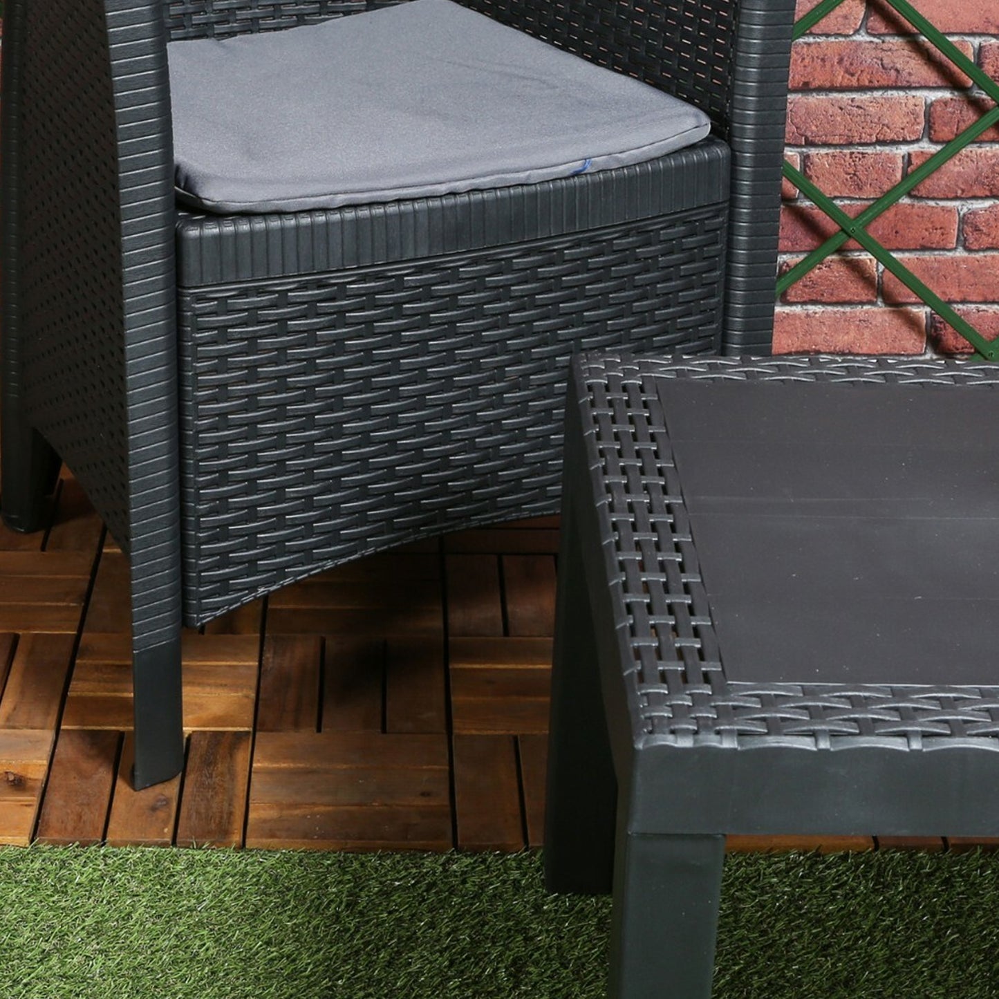 Premium Outdoor Garden Furniture 3pc Cushioned Black Rattan Table Chair Set