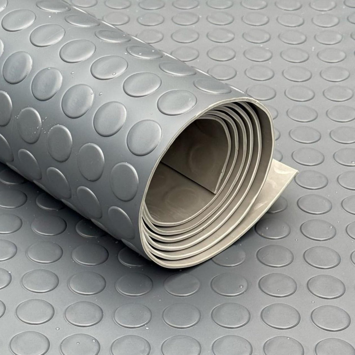 Non Slip Heavy Duty PVC Vinyl Dot Penny Flooring Matting Garage Work Van Gym Matting Light Grey