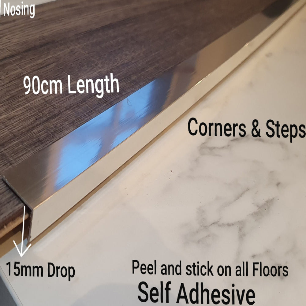 Deluxe Chrome Corner Aluminium Stair Nosing Strong Adhesive Back Cover Strip Nosing Edge 900mm