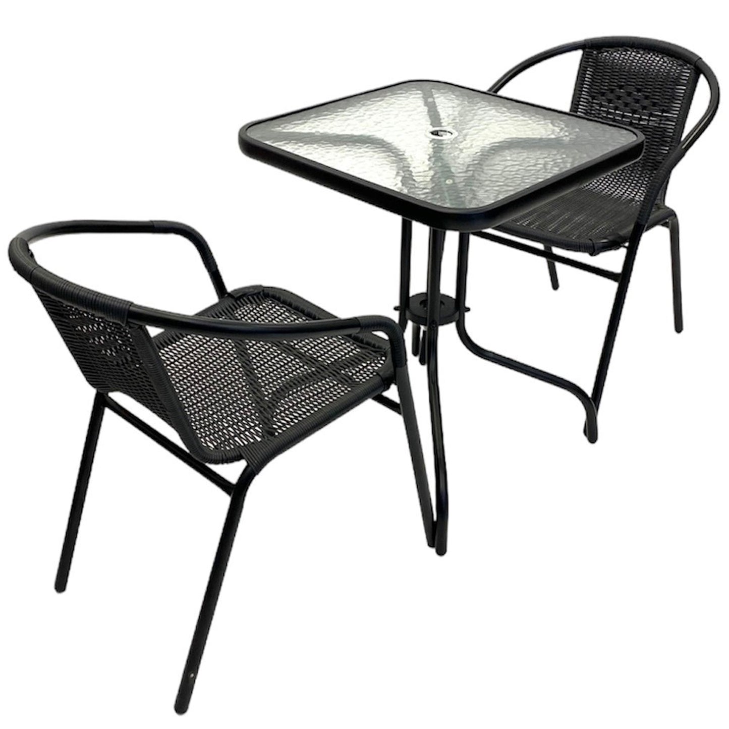 Luxurious Garden Furniture Sets Indoor & Outdoor 2 Black Rattan Chairs & 1 Square Table