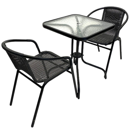 Luxurious Garden Furniture Sets Indoor & Outdoor 2 Black Rattan Chairs & 1 Square Table