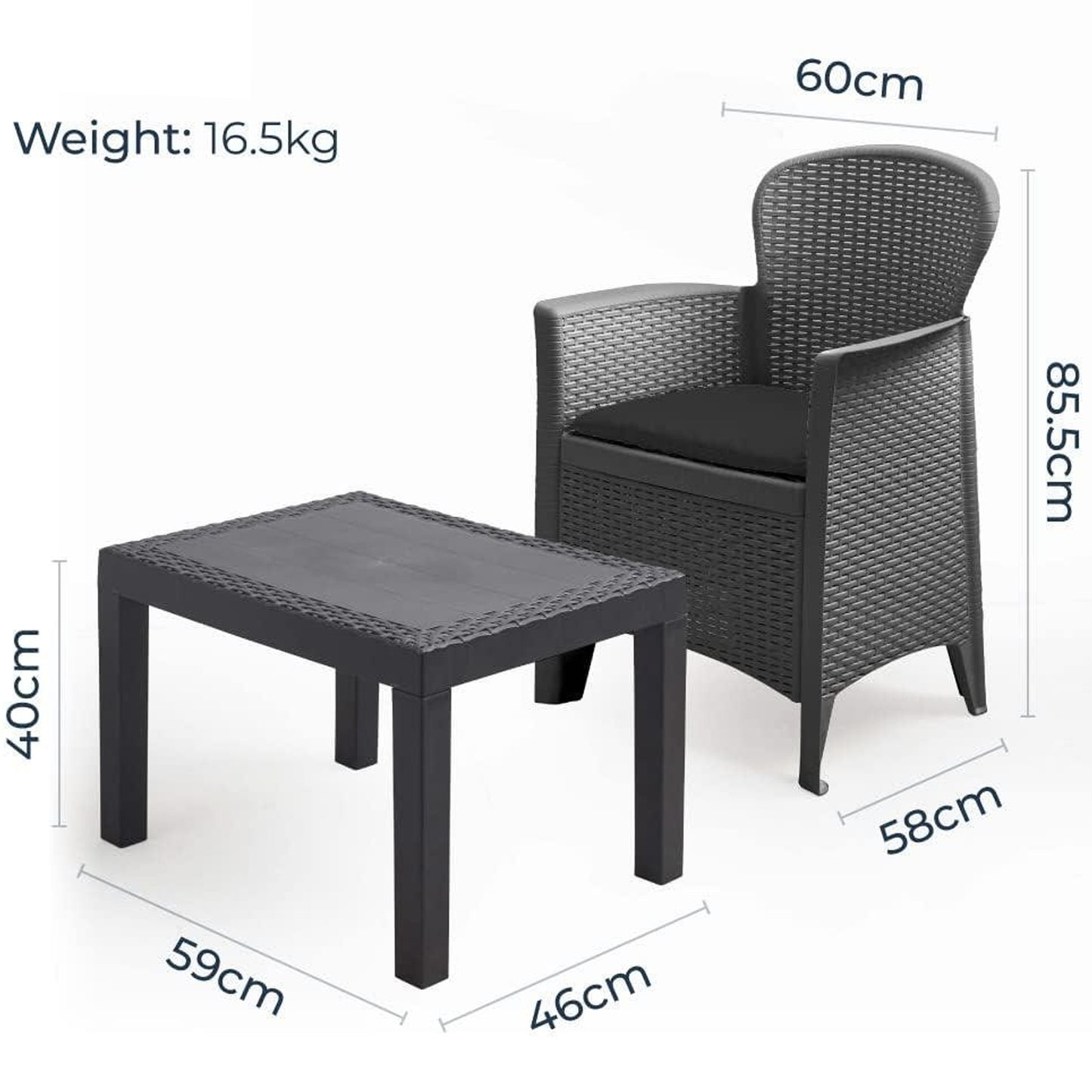 3PC Set Patio Garden Bistro Rattan Outdoor Furniture Table & Chairs High Quality Plastic Set