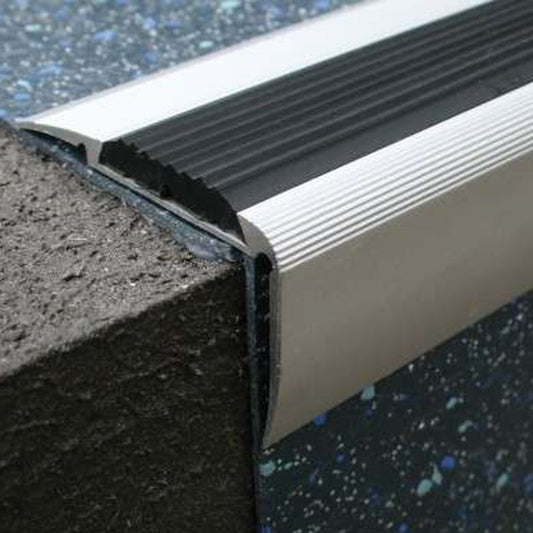 Heavy Duty Anodised Aluminium Edge Non Slip Rubber Stair Nosing Edge Trim 2.7m Long