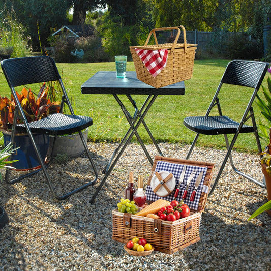 Premium Grade Folding Bistro Set Rattan Effect 2 Seats & Table Outdoor Plastic & Steel Frame