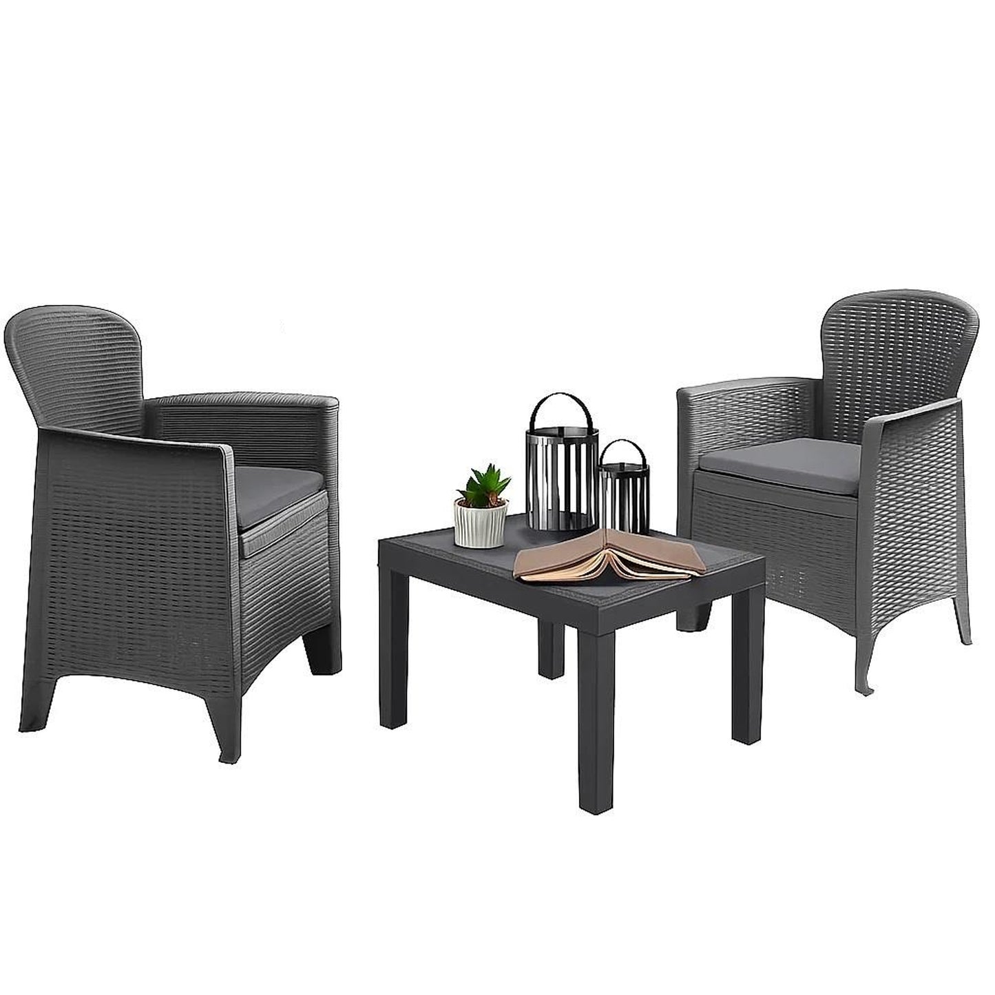 3PC Set Patio Garden Bistro Rattan Outdoor Furniture Table & Chairs High Quality Plastic Set