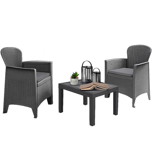 3PC Set Patio Garden Bistro Rattan Outdoor Furniture Table & Chairs High Quality Plastic Set