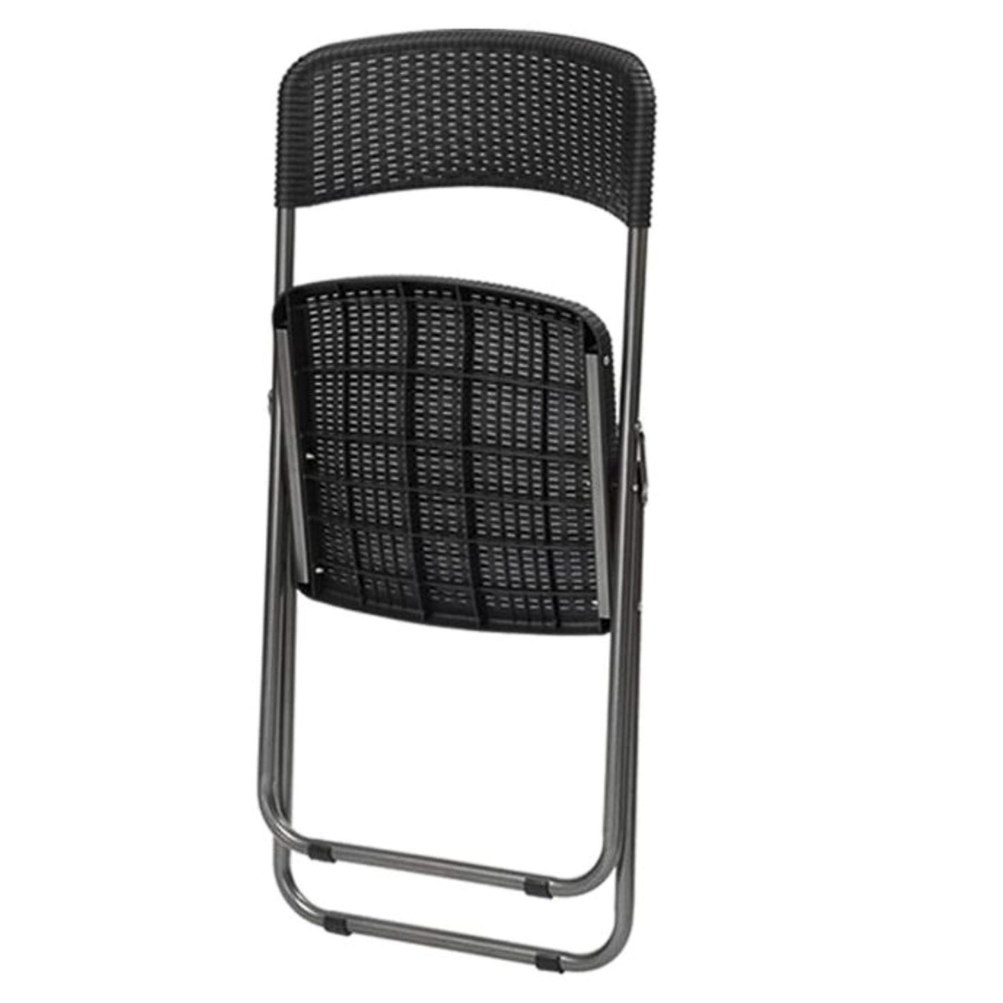 Premium Grade Folding Bistro Set Rattan Effect 2 Seats & Table Outdoor Plastic & Steel Frame