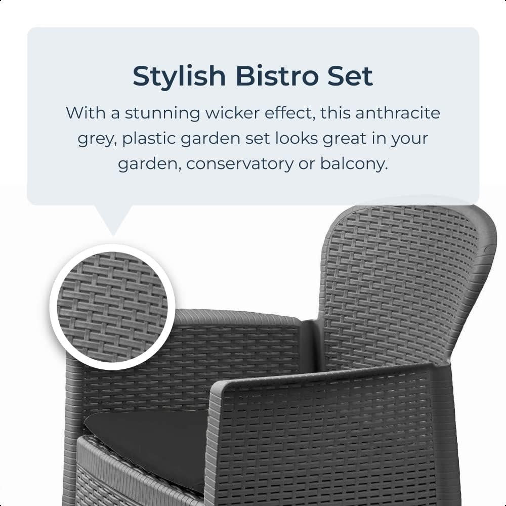 3PC Set Patio Garden Bistro Rattan Outdoor Furniture Table & Chairs High Quality Plastic Set