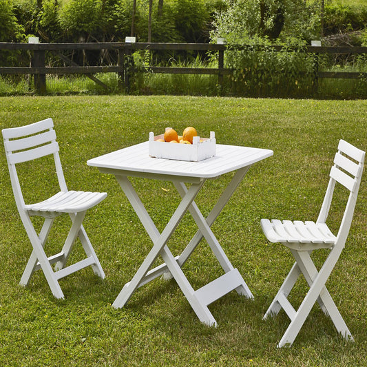 White Folding Garden Furniture Table and 2 Chairs Set Outdoor Picnic Garden Plastic Furniture