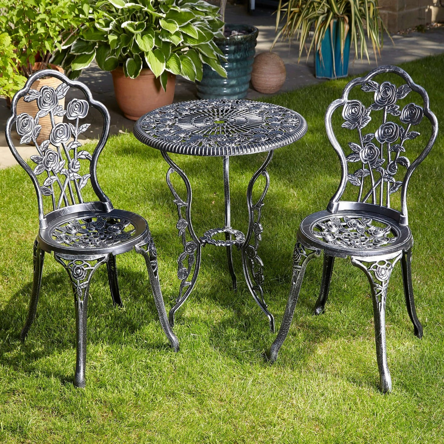 Deluxe Metal Garden Furniture Table and 2 Chairs Bistro Set Outdoor Patio Chairs & Table