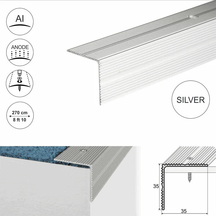 Heavy Duty Non Slip Anodised Aluminium Ribbed Treads Stair Nosing Edge Trim